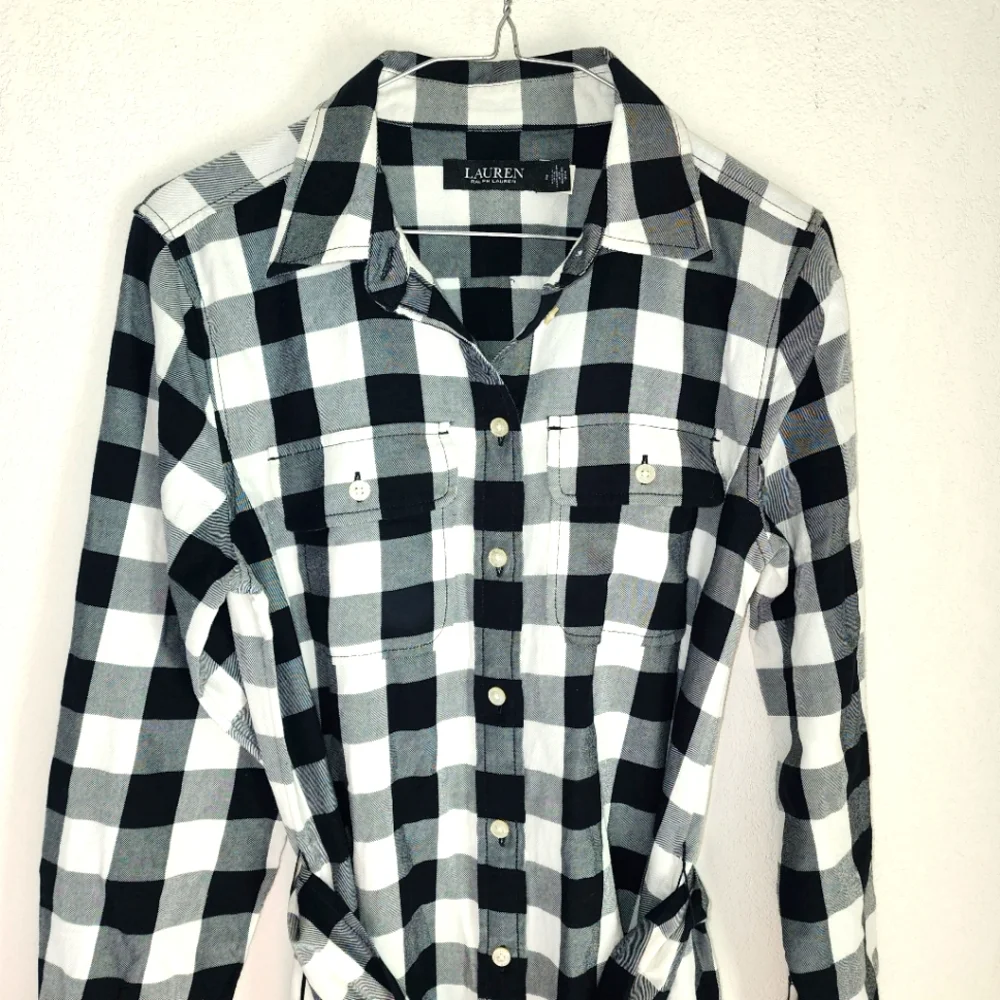 Lauren Ralph Lauren Buffalo Check Belted Twill Long Sleeve Midi Shirt Dress Sz 2 - Picture 3 of 8
